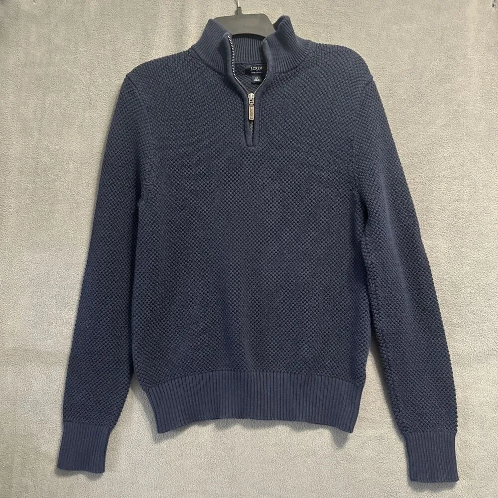 J. Crew Half Zip Pullover Sweater WOMENS Size M Navy Waffle Knit Preppy Academia - Picture 1 of 8